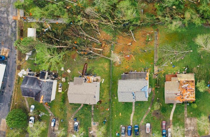Storm damage to a roof